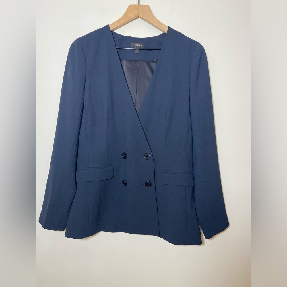 J Crew Jacket Blazer Womens Navy Blue Long Sleeve Double Breasted Size 4